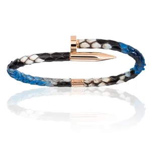 Nature Blue Python Bracelet with Rose Gold Nail Unisex