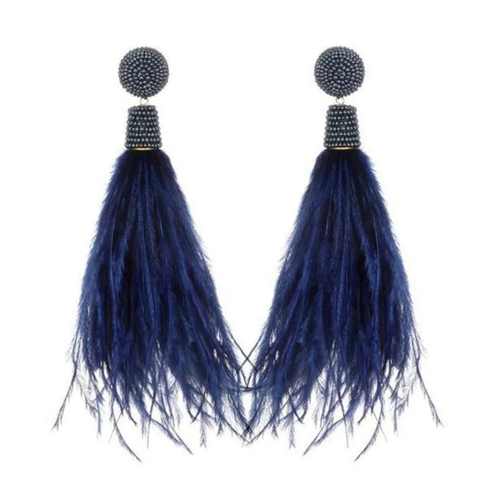 Navy Feather Earrings