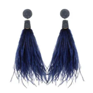Navy Feather Earrings