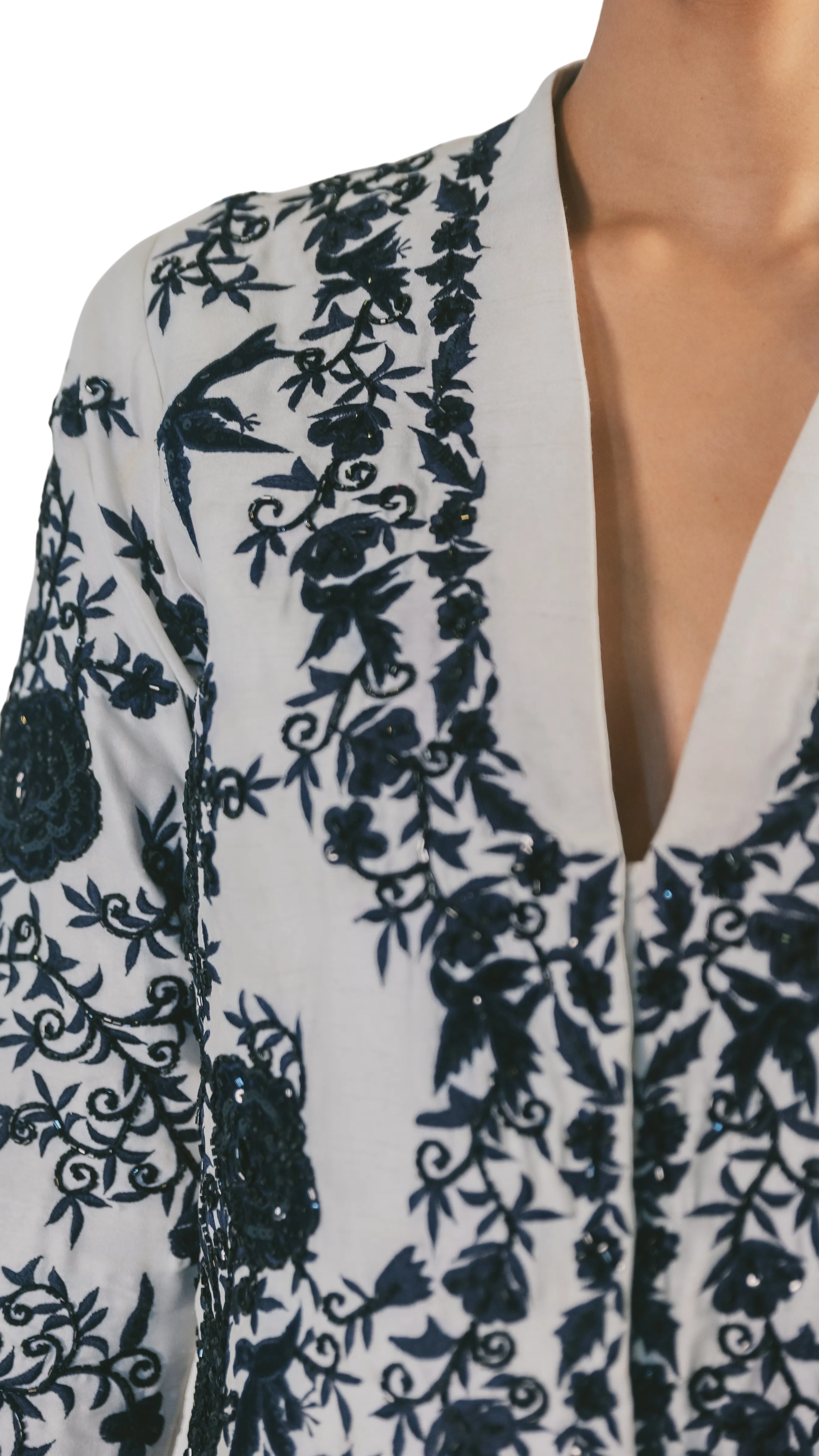 Navy Floral Embroidered Jacket with Navy Dhoti Pants