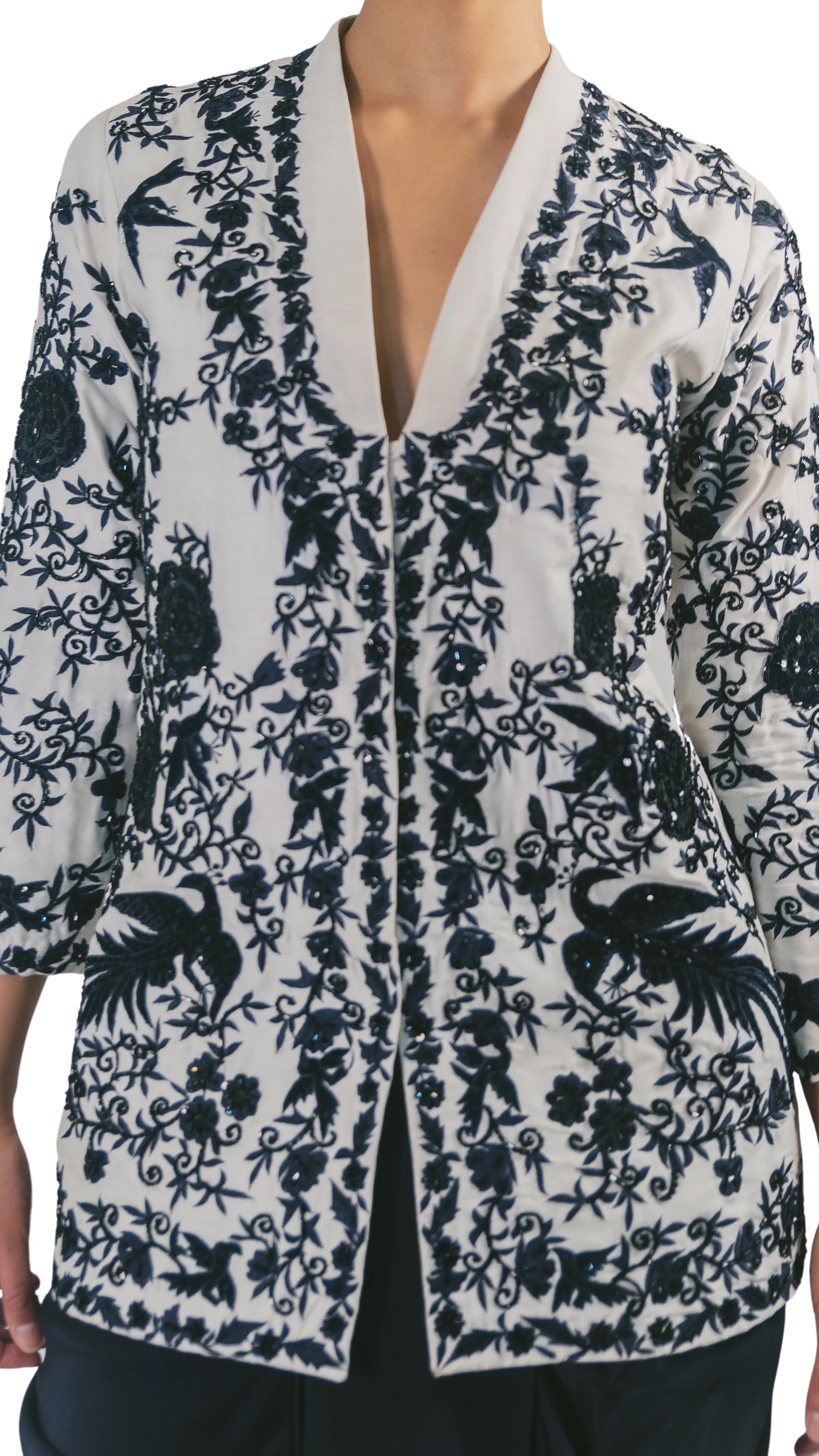 Navy Floral Embroidered Jacket with Navy Dhoti Pants