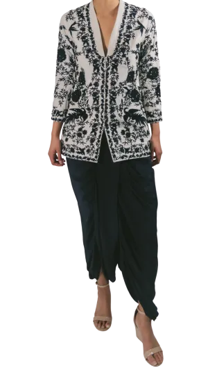 Navy Floral Embroidered Jacket with Navy Dhoti Pants