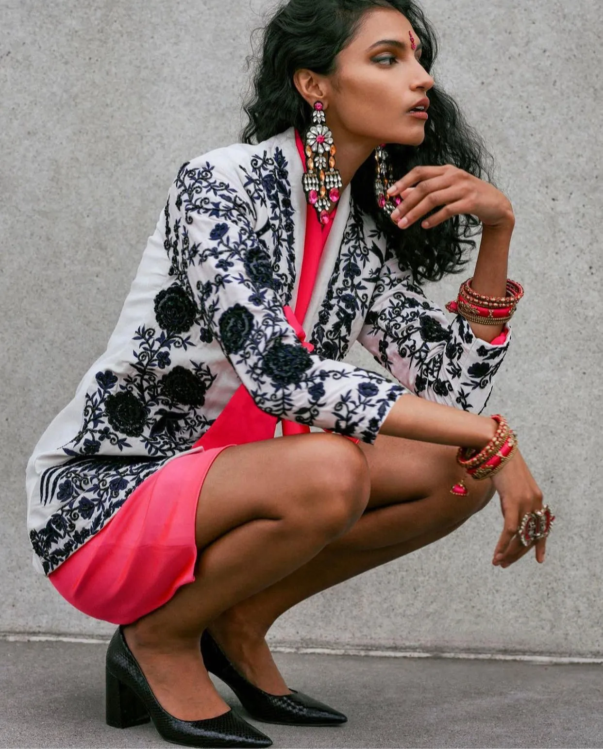Navy Floral Embroidered Jacket with Navy Dhoti Pants