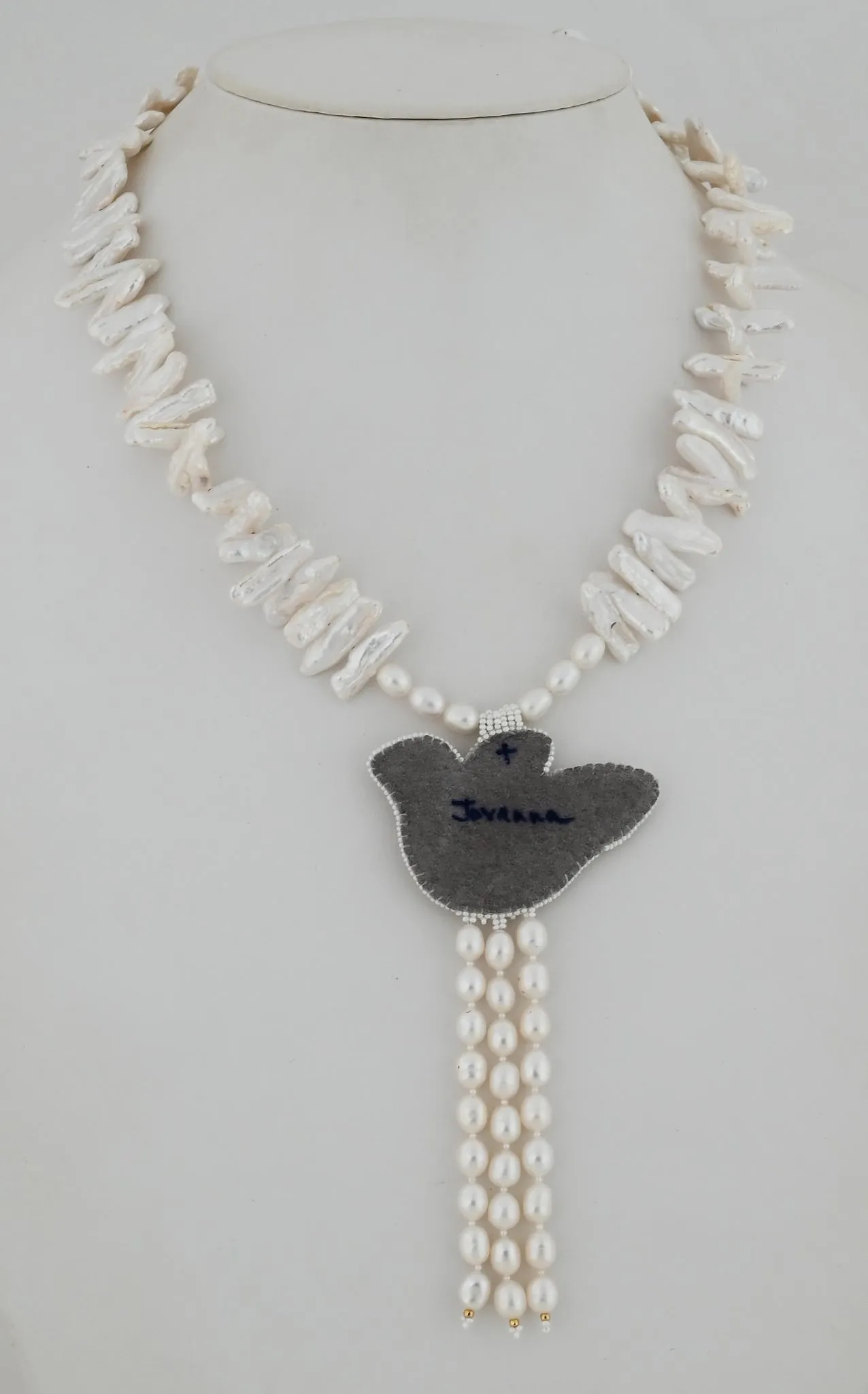 Necklace with Beaded Bird Pendant by Jovanna Poblano