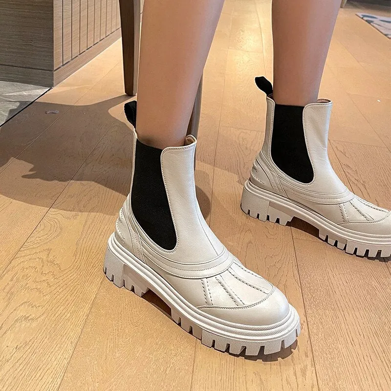 Non-Slip  External Wear Platform Women Shoes Mid-calf Boots