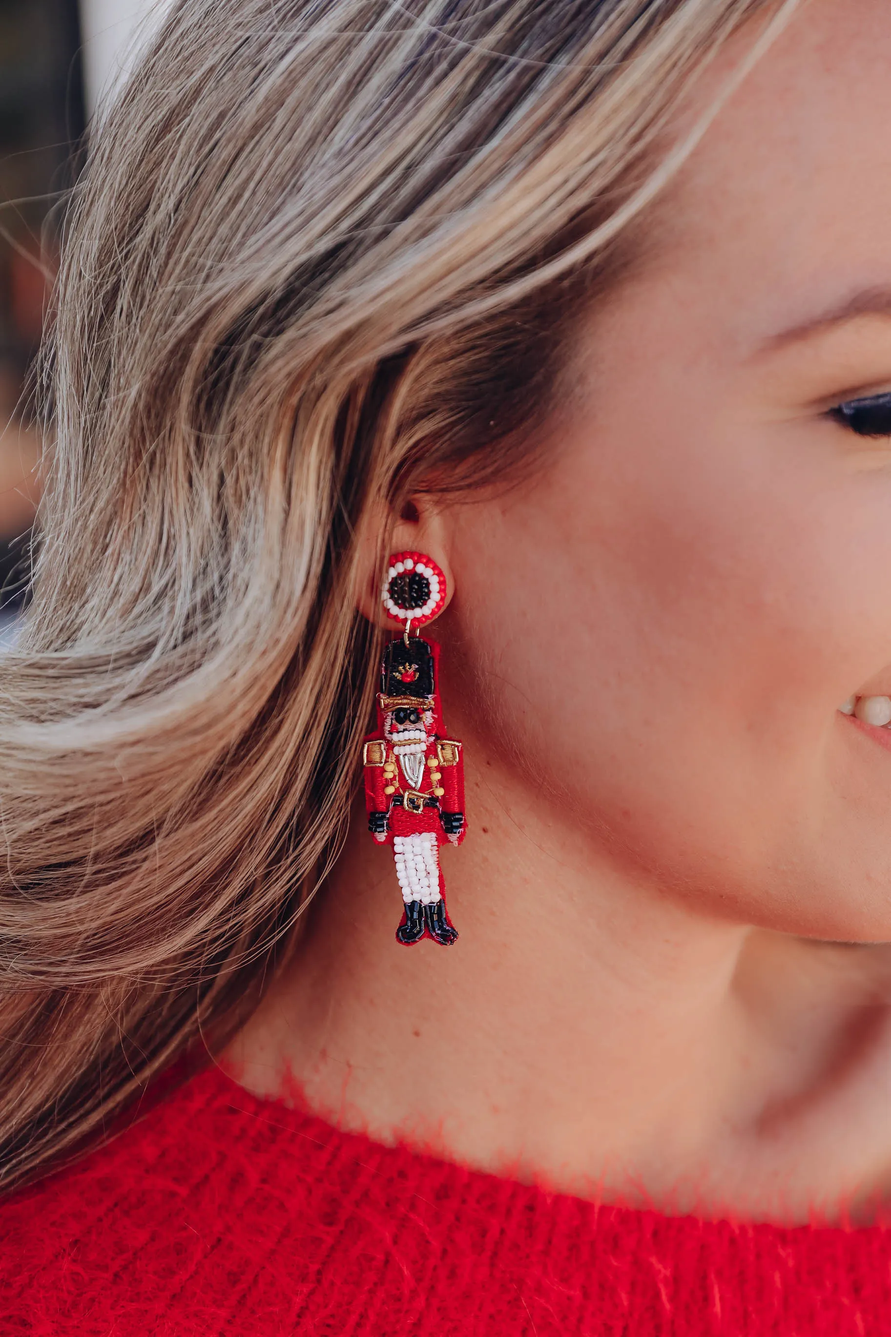 Nutcracker Beaded Earrings - Red
