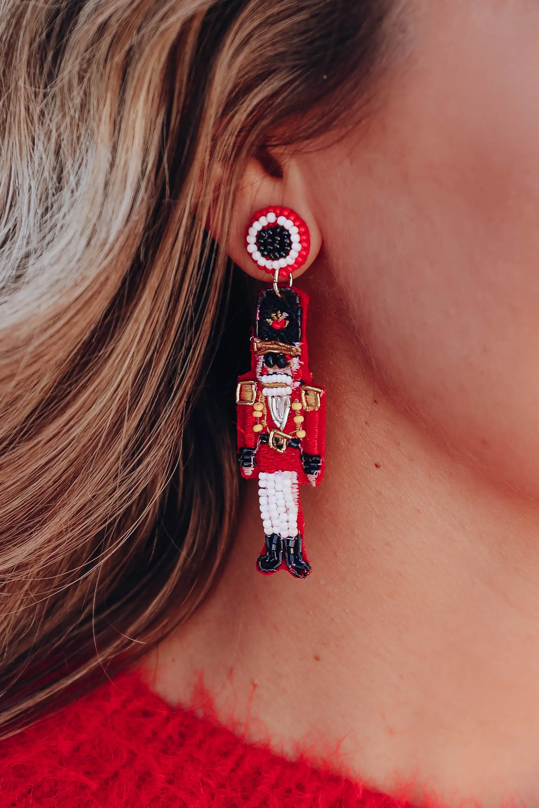 Nutcracker Beaded Earrings - Red