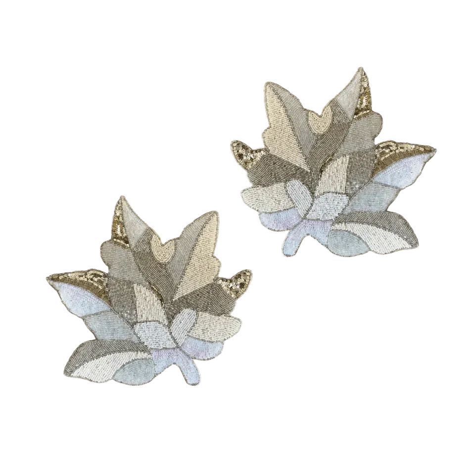Off-White Beaded Maple Leaf Shaped Embroidery Placemats