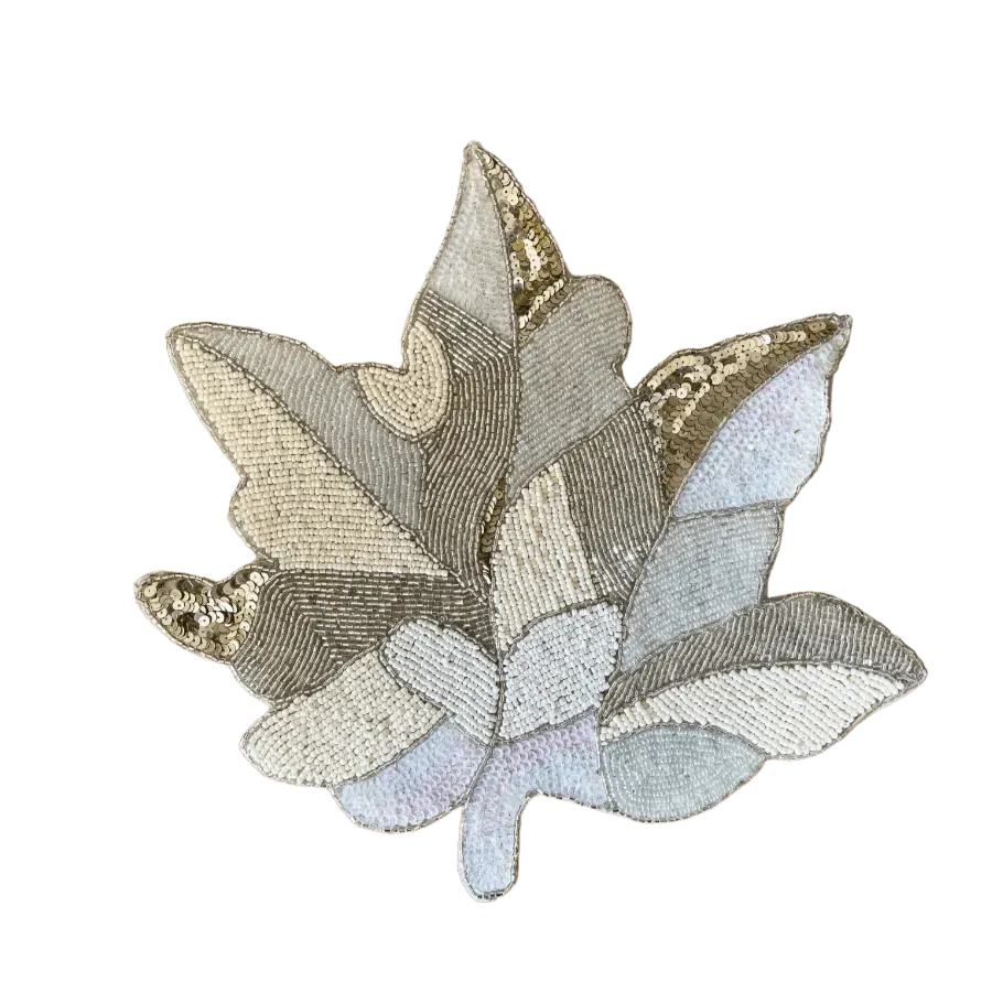 Off-White Beaded Maple Leaf Shaped Embroidery Placemats