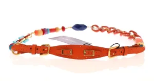 Orange Leather Multicolor Beaded Belt