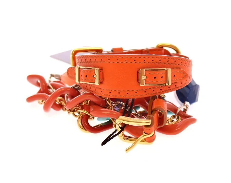 Orange Leather Multicolor Beaded Belt