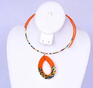 Orange Multicolor Beaded Necklace