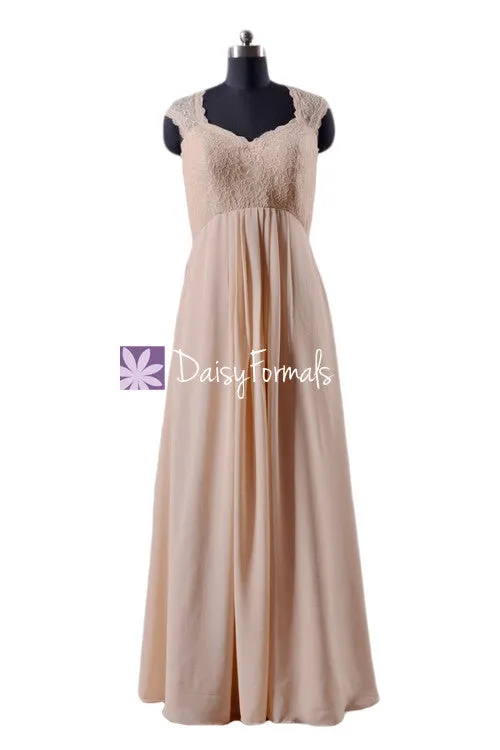 Peach Apricot Long Chiffon Party Dress Lace Bridesmaids Dresses(BM2222A)