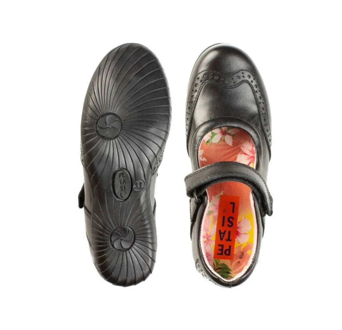 Petasil Expo 3 Black Leather Mary Jane School Shoe
