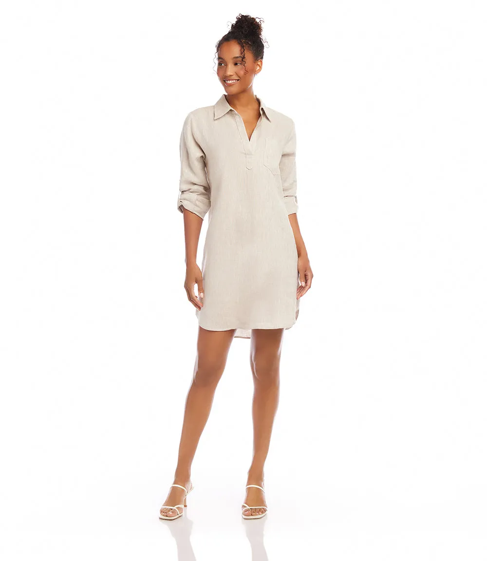 Petite Size Roll Tab Linen Shirtdress