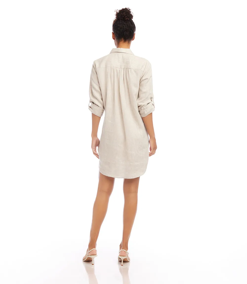Petite Size Roll Tab Linen Shirtdress