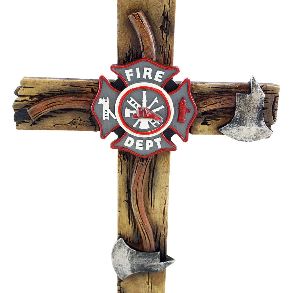 Pine Ridge 15" Fireman Axe Wall Hanging Cross Beautiful Fire Department Emblem Centerpiece - Great For Home, Garage, Shop, and Local Fire Station Decor Hero Series