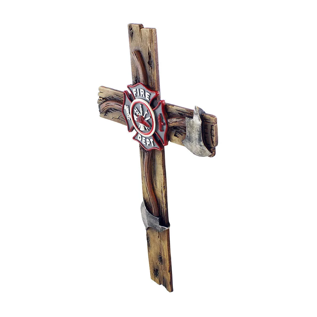 Pine Ridge 15" Fireman Axe Wall Hanging Cross Beautiful Fire Department Emblem Centerpiece - Great For Home, Garage, Shop, and Local Fire Station Decor Hero Series
