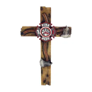 Pine Ridge 15" Fireman Axe Wall Hanging Cross Beautiful Fire Department Emblem Centerpiece - Great For Home, Garage, Shop, and Local Fire Station Decor Hero Series