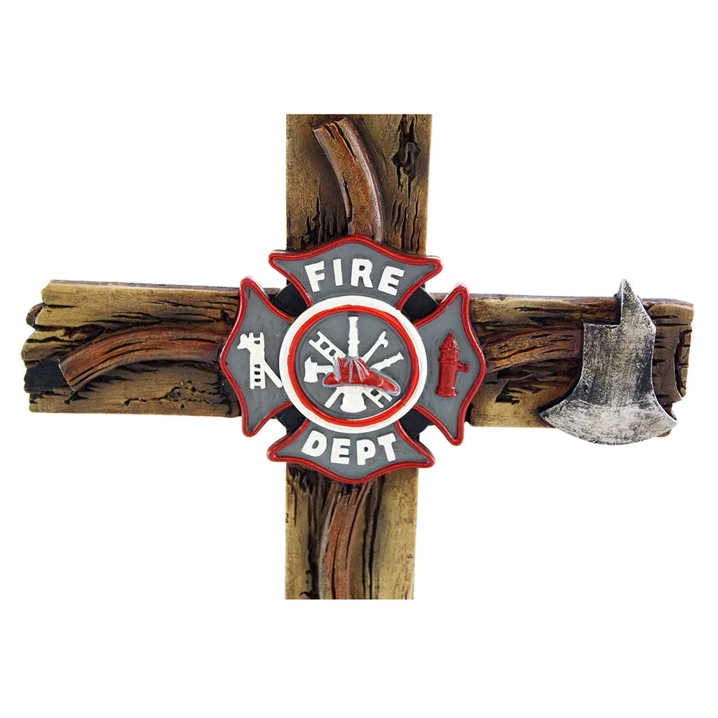 Pine Ridge 15" Fireman Axe Wall Hanging Cross Beautiful Fire Department Emblem Centerpiece - Great For Home, Garage, Shop, and Local Fire Station Decor Hero Series
