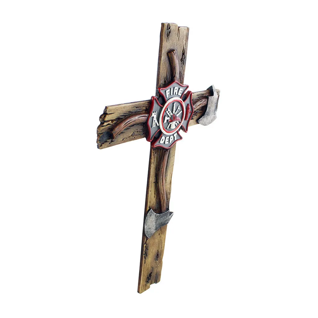 Pine Ridge 15" Fireman Axe Wall Hanging Cross Beautiful Fire Department Emblem Centerpiece - Great For Home, Garage, Shop, and Local Fire Station Decor Hero Series