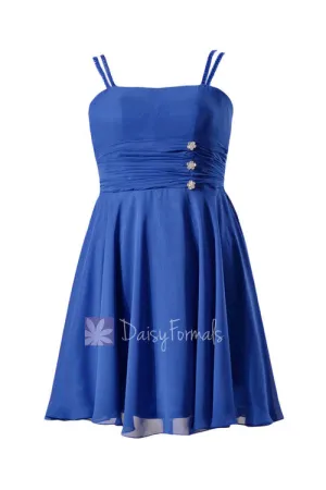 Plus Size Sapphire Chiffon Party Dress Beaded Blue Cocktail Dress Prom Dress W/Straps(BM909)
