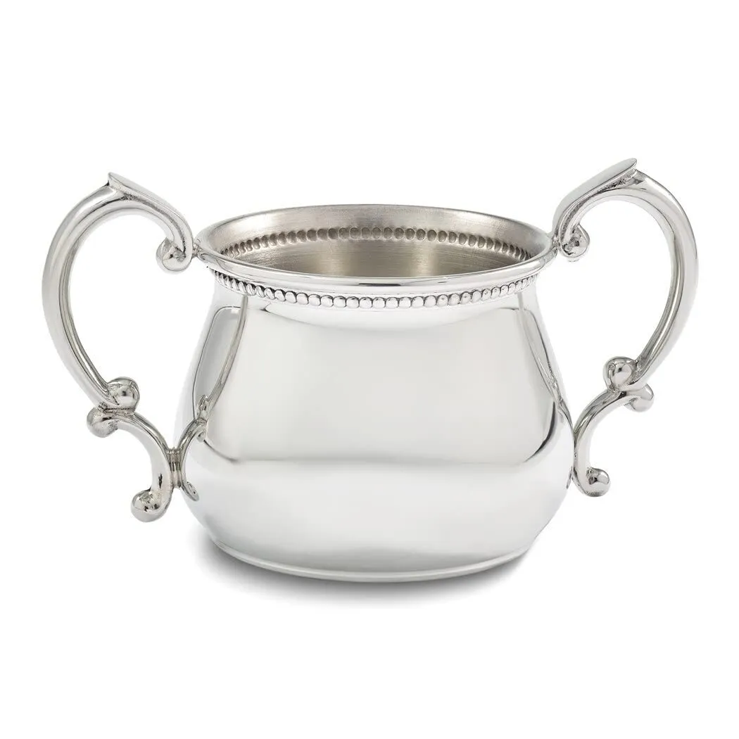 Polished Pewter Beaded Edge Double Handle Pot Belly Baby Cup Silver