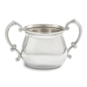 Polished Pewter Beaded Edge Double Handle Pot Belly Baby Cup Silver
