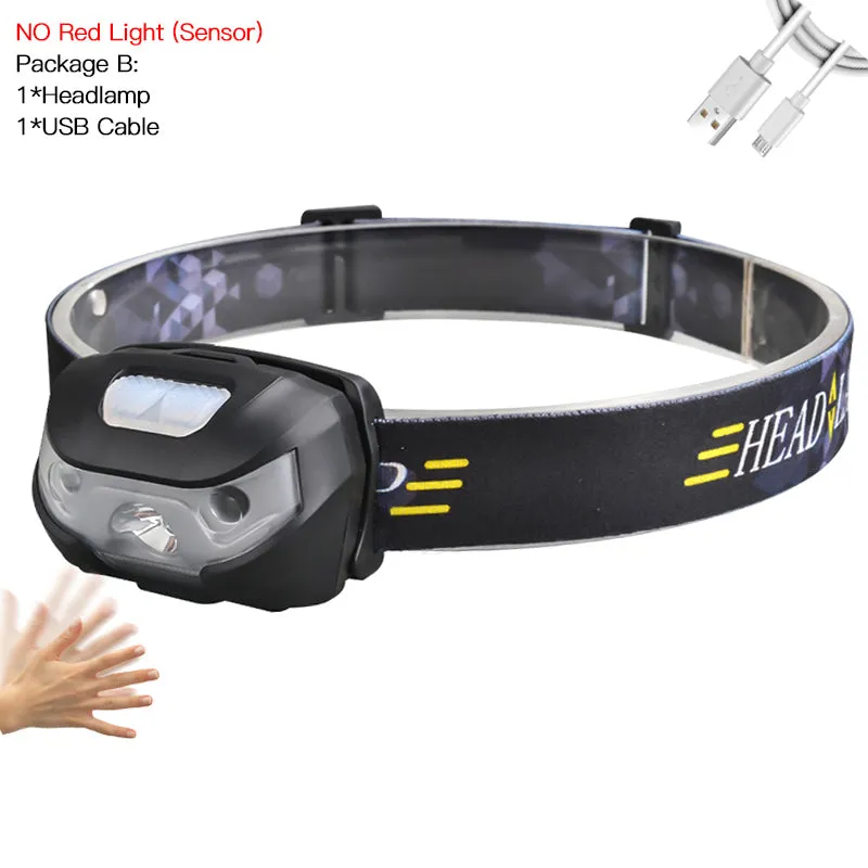 Powerfull LED Headlamp Built-in battery Rechargeable LED Headlight Body Motion Sensor Head Flashlight Camping Torch Light Lamp