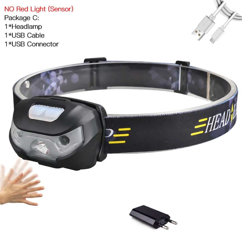 Powerfull LED Headlamp Built-in battery Rechargeable LED Headlight Body Motion Sensor Head Flashlight Camping Torch Light Lamp