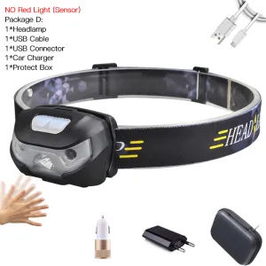 Powerfull LED Headlamp Built-in battery Rechargeable LED Headlight Body Motion Sensor Head Flashlight Camping Torch Light Lamp