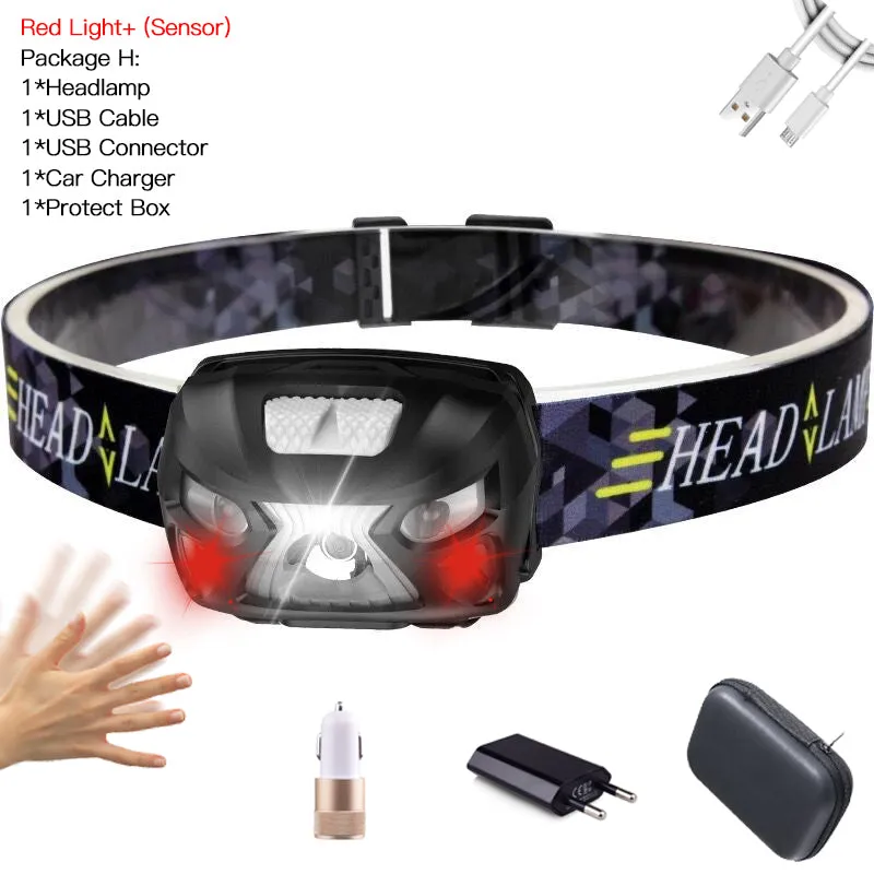 Powerfull LED Headlamp Built-in battery Rechargeable LED Headlight Body Motion Sensor Head Flashlight Camping Torch Light Lamp