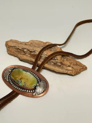 QINGU TURQUOISE COPPER AND STERLING SILVER BOLO JK133