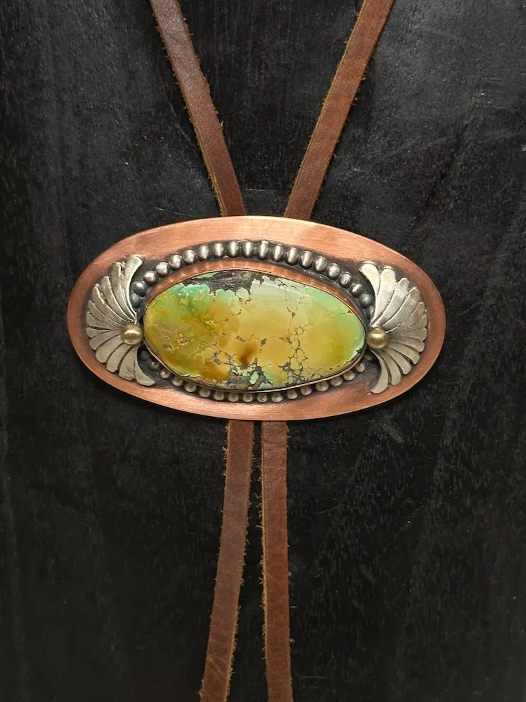 QINGU TURQUOISE COPPER AND STERLING SILVER BOLO JK133