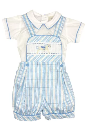 "Ralph" Blue Check Rocking Horse Dungaree Set