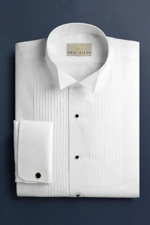 "Russ" White Pleated Wingtip Tuxedo Shirt