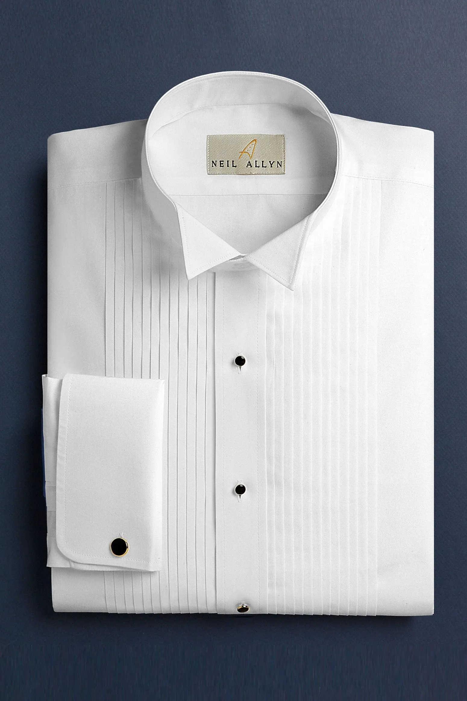 "Russ" White Pleated Wingtip Tuxedo Shirt