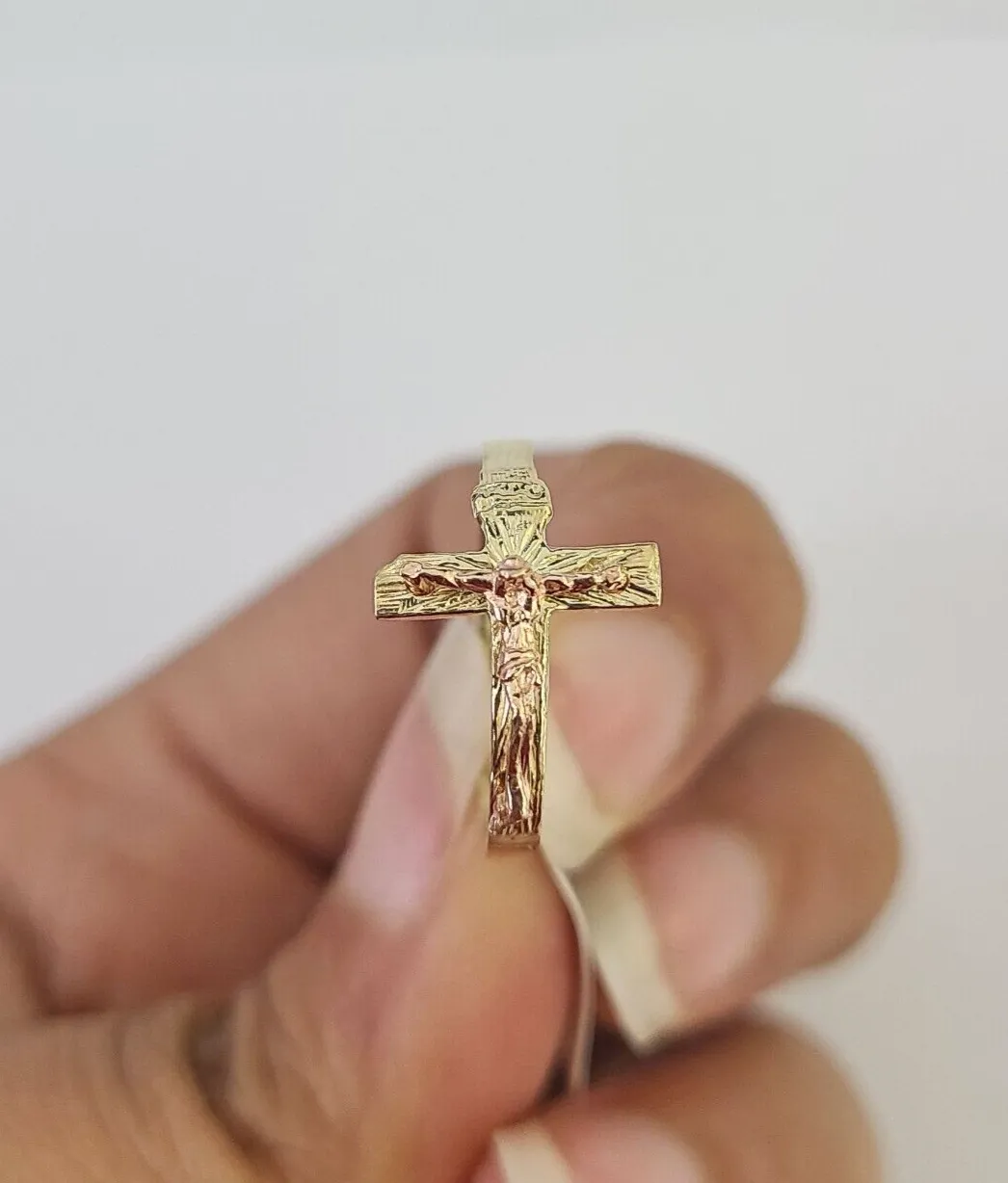 Real 10k Jesus Cross Ring Band Wedding Engagement Casual Women Yellow Gold