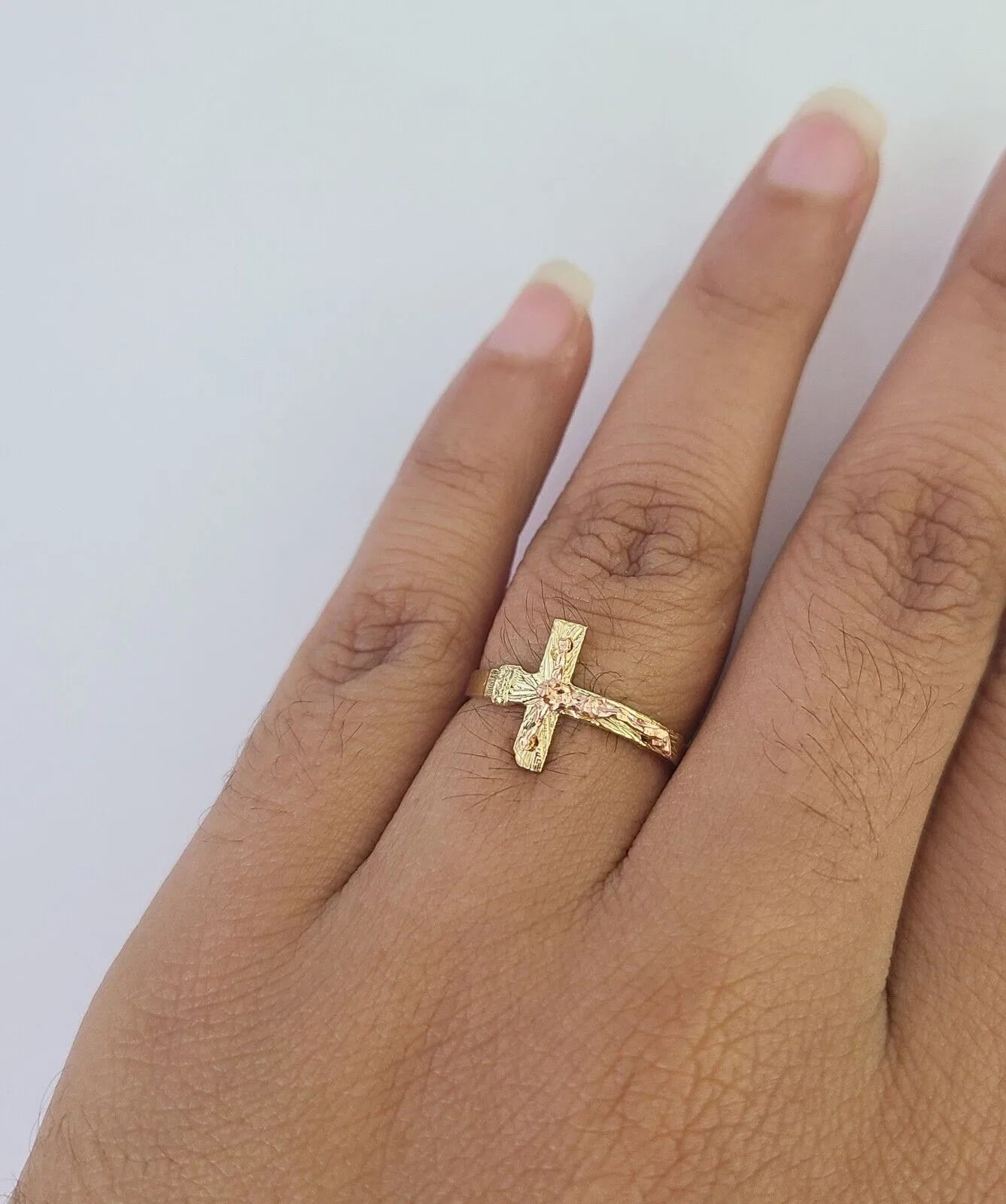 Real 10k Jesus Cross Ring Band Wedding Engagement Casual Women Yellow Gold