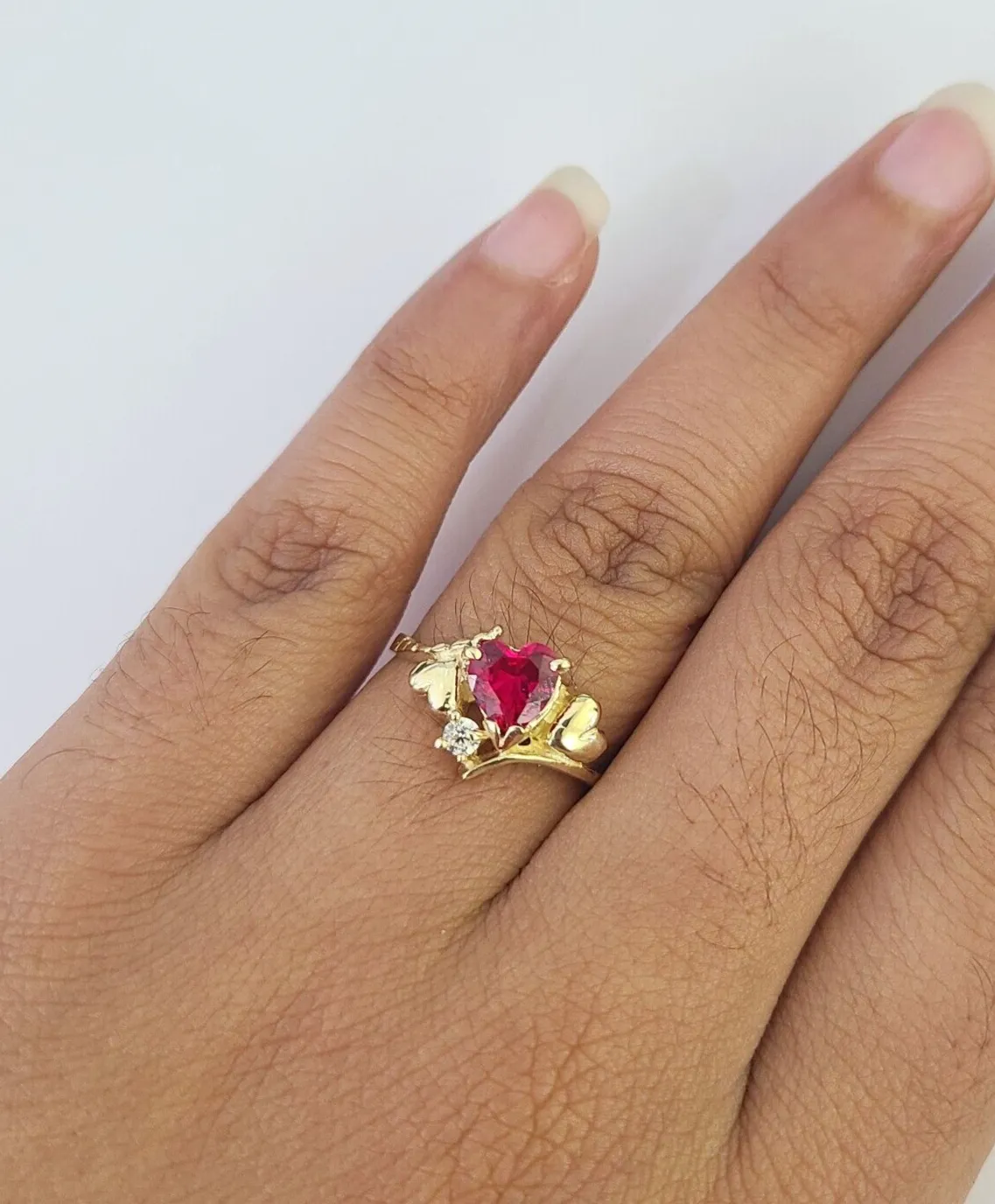Real 10k Yellow Gold Hearts Ring Wedding Engagement Casual 10Kt Genuine