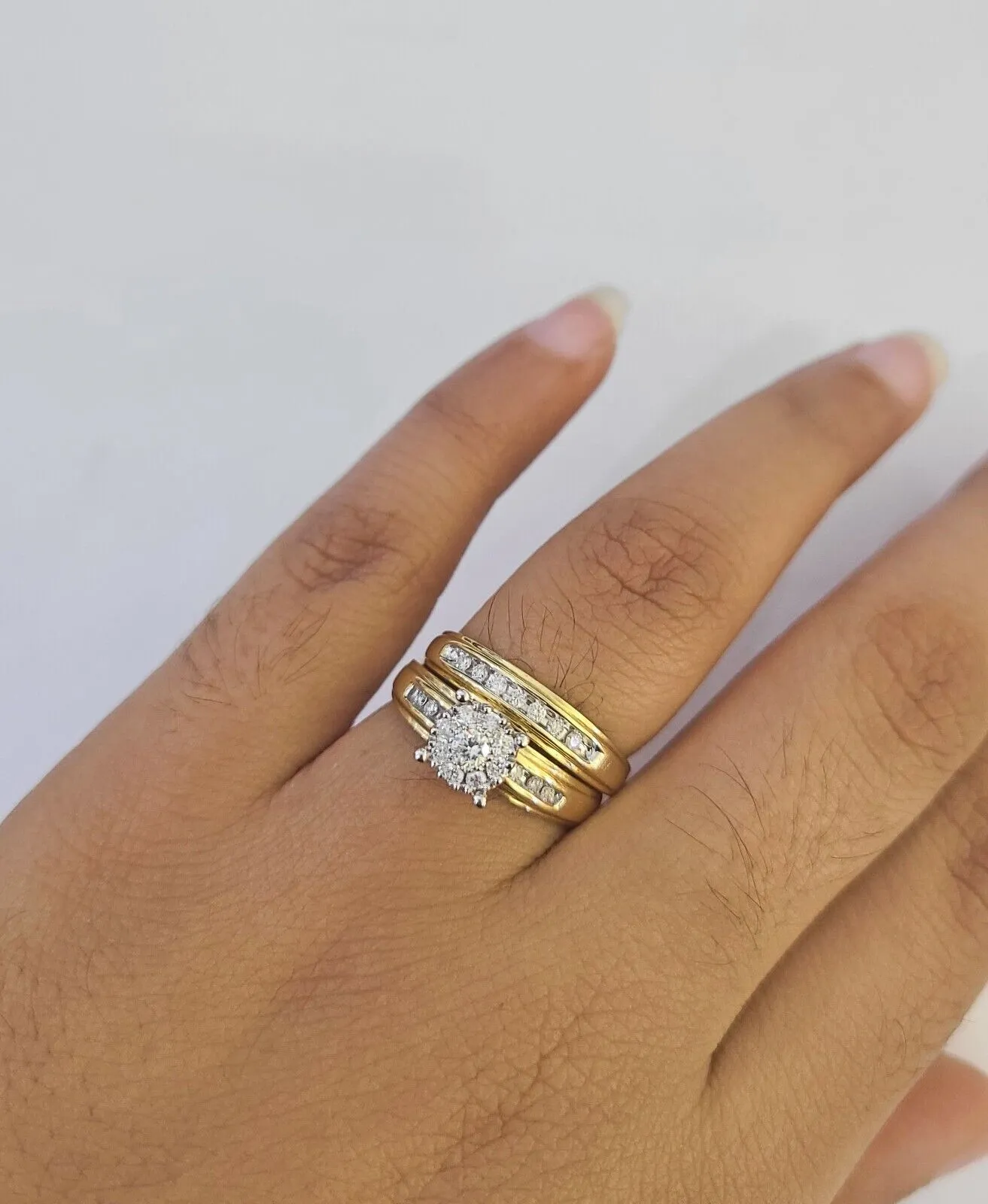 REAL 14k Diamond Ring Yellow Gold Ladies Men Trio SET Wedding Engagement Genuine