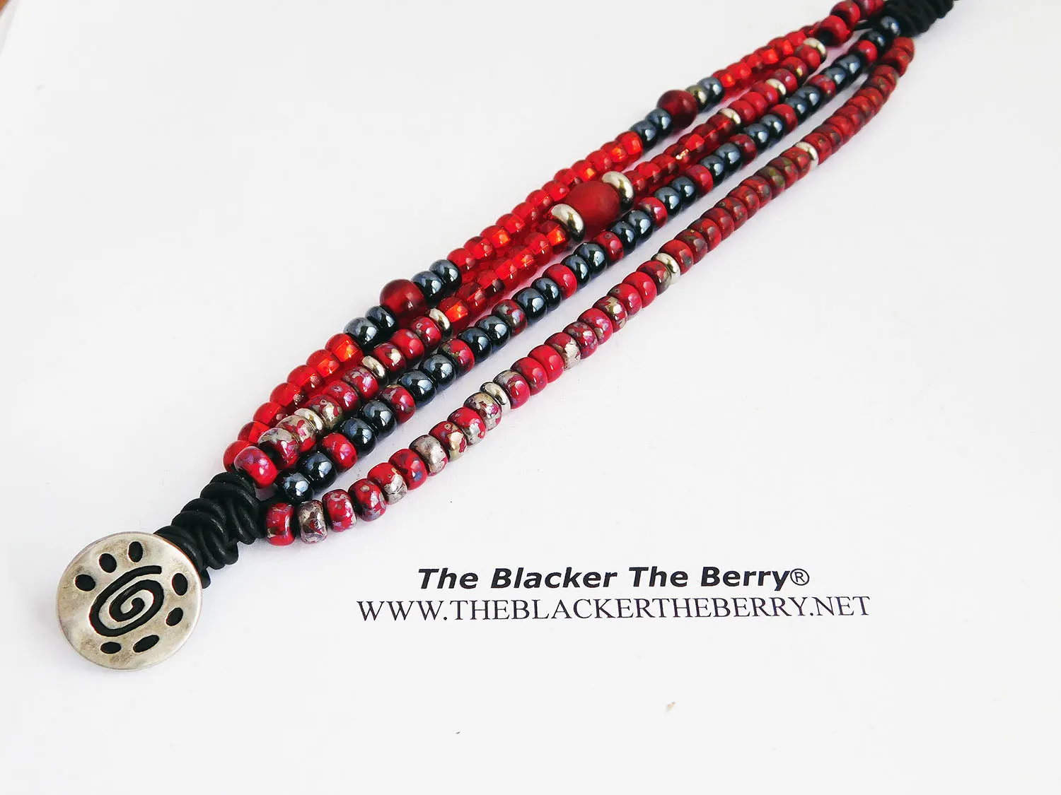 Red Multi Strand Bracelet Beaded Jewelry Leather