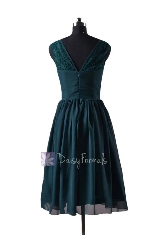Rich Peacock Lace Party Dress Short Chiffon Bridal Dress Lace Formal Dress (BM2529)