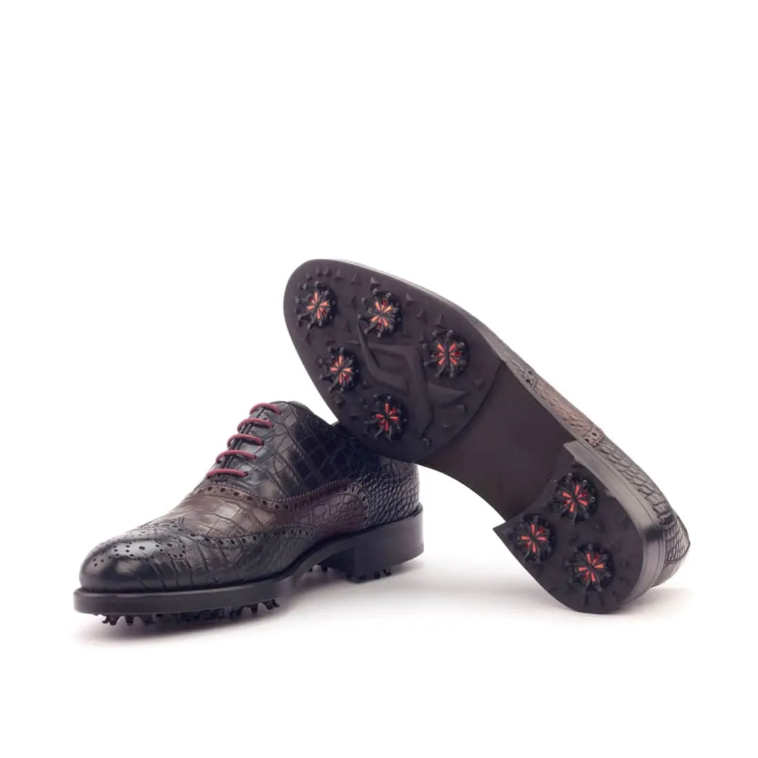 Richelieu de golf en cuir croco noir et marron foncé