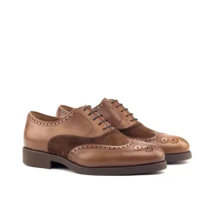 Richelieu fleuri en cuir et daim marron - Semelles caoutchouc