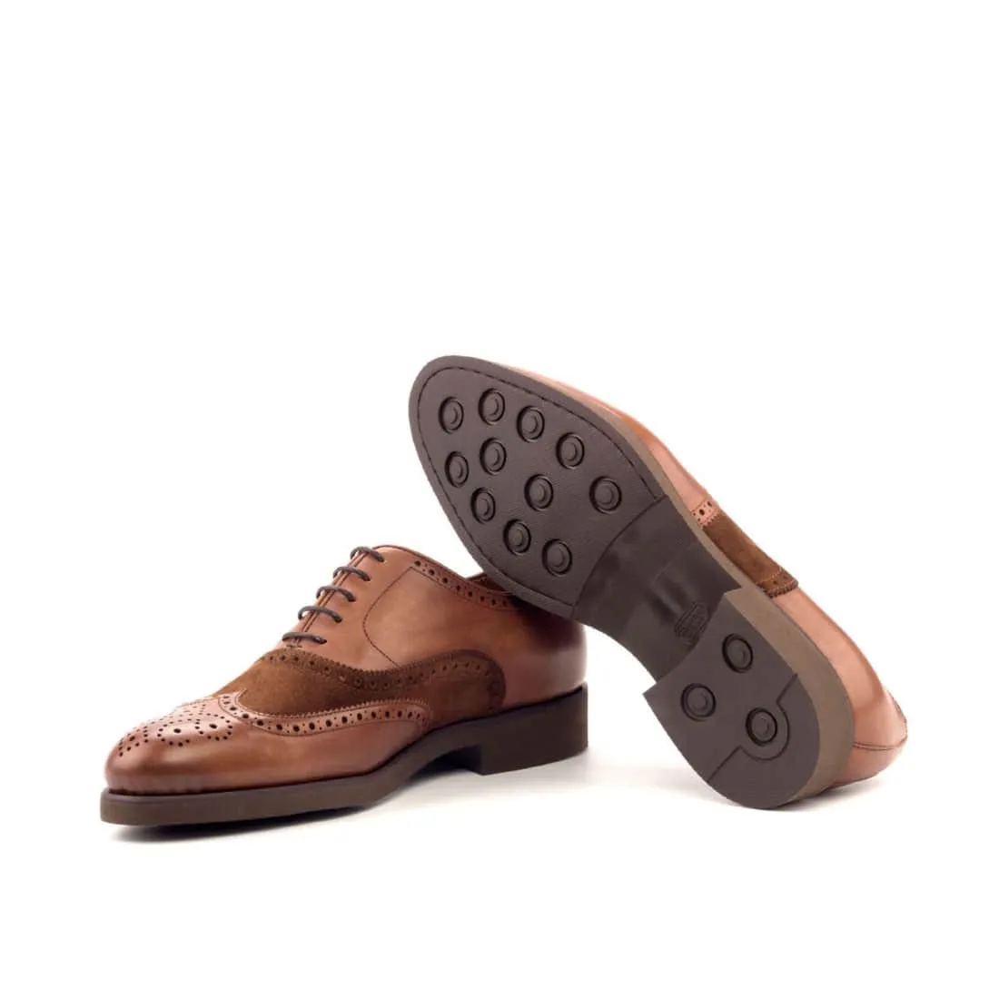 Richelieu fleuri en cuir et daim marron - Semelles caoutchouc