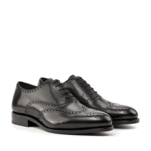 Richelieu fleuri en cuir noir