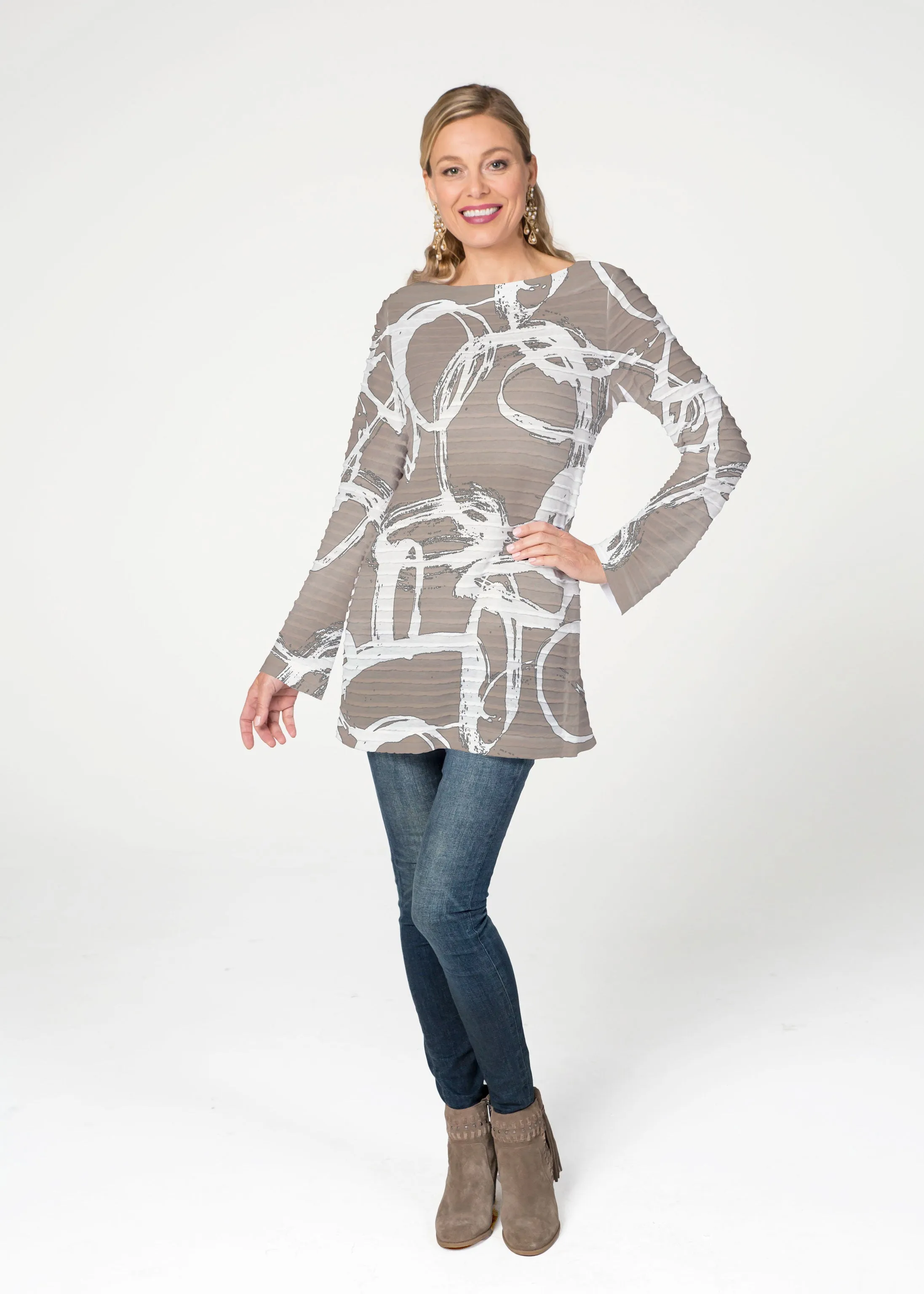 Round About (16261) ~ Banded Boatneck Tunic