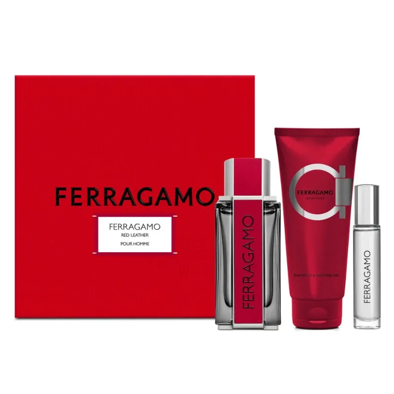 Salvatore Ferragamo Ferragamo Red Leather Pour Homme For Men Set EDP 100ml   EDP 10ml   Shampoo & Shower Gel 100ml