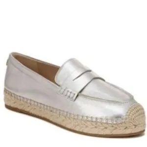 Sam Edelman Kai Espadrille Flat Silver Loafer Shoes Women's Size 8M Leather